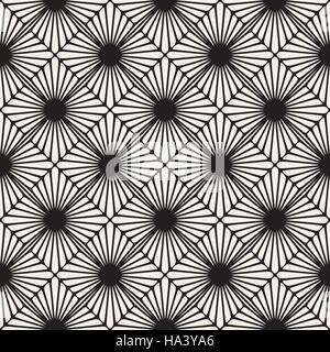 Vector Seamless Black and White Rounded Sunburst Shape Lace Pattern Stock Vector