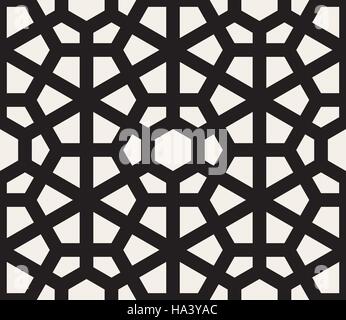 Vector Seamless Black and White Hexagon Lines Pattern Stock Vector
