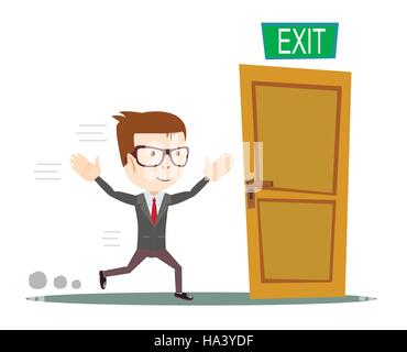 Businessman running to opened door Stock Vector
