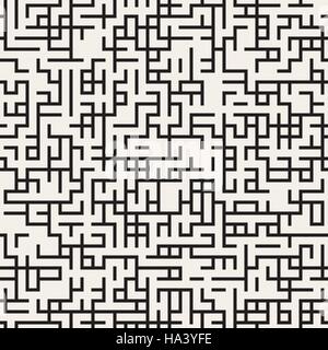 Vector Seamless Black And White Irregular Maze Lines Pattern Stock Vector