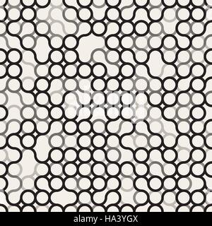 Vector Seamless Black and White Circles Irregular Grid Pattern. Stock Vector