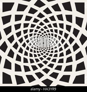 Vector Black and White Spiral Rectangles Swirl Abstract Optical Illusion Stock Vector