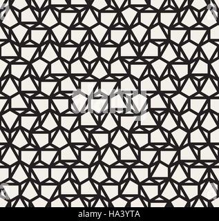 Vector Seamless Black and White Irregular Hexagonal Grid Pattern Stock Vector