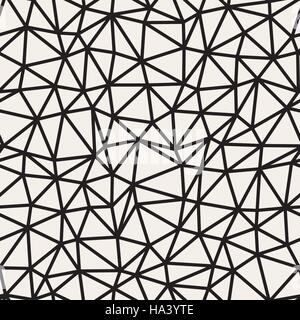 Vector Seamless Black and White Irregular Triangle Grid Pattern Stock Vector