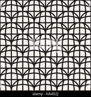 Vector Seamless Black And White Retro Geometric Circles Grid Pattern Stock Vector