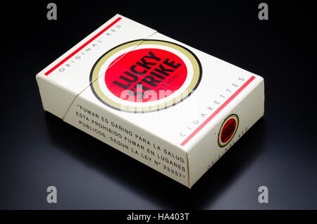 Packet of Lucky Strike Cigarettes Stock Photo