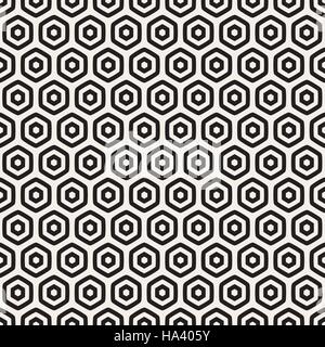 Vector Seamless Black And White HoneyComb Grid Geometric Pattern Stock Vector