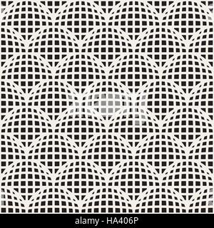 Vector Seamless Black And White Retro Geometric Arc Grid Pattern Stock Vector