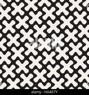 Vector Seamless Black And White Rounded Cross Geometric Pattern Stock Vector