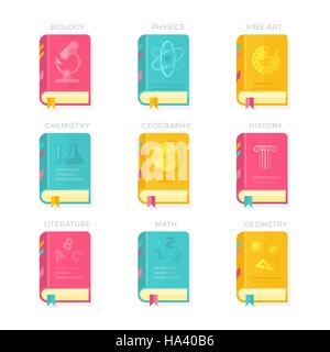 Nine School Lessons Book Covers Vector Illustration Stock Vector