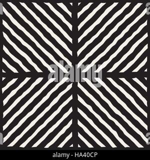 Vector Seamless Black And White Hand Drawn Diagonal Lines Grid Pattern Stock Vector