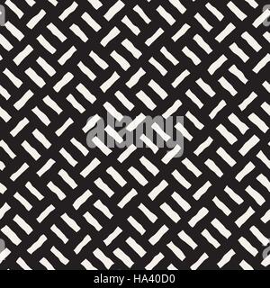 Vector Seamless Black And White Hand Drawn Diagonal Lines Grid Pattern. Stock Vector