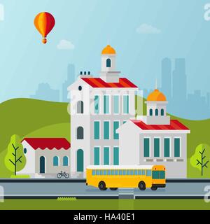 Vector Flat Style Cityscape Buildings Illustration Stock Vector