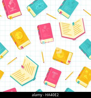 Vector Flat Style School Books Illustration Seamless Pattern Stock Vector