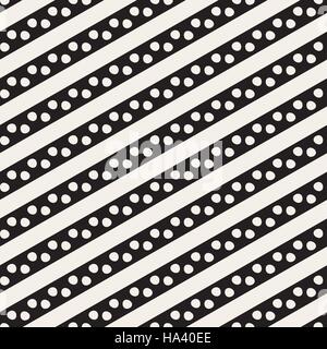 Vector Seamless Black and White Diagonal Lines and Circles Pattern Stock Vector