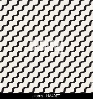 Vector Seamless Black And White Diagonal Wavy Lines Pattern Stock Vector