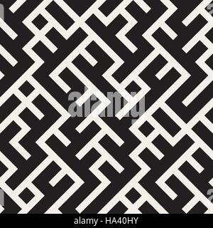 Vector Seamless Black and White Maze Lines Pattern Stock Vector