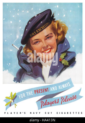 1951 British Christmas advertisement for Player's Navy Cut Cigarettes Stock Photo