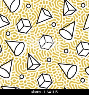 Vector abstract simple seamless pattern with geometric shapes. Retro memphis hipster style, fashion 80-90s. Stock Vector
