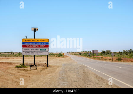 Road signs on the Oodnadatta Track leading out of Marree in Outback South Australia. Stock Photo