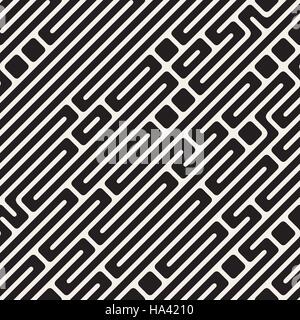 Vector Seamless Black and White Diagonal Maze Lines Pattern Stock Vector