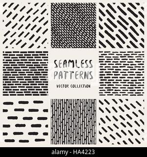 Set of Eight Vector Seamless Hand Drawn Jumble Lines Patterns Stock Vector