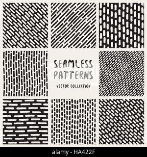 Set of Eight Vector Seamless Hand Drawn Jumble Lines Patterns Stock Vector