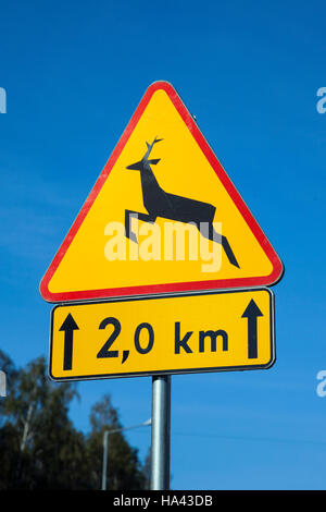 Deer ahead road sign Stock Photo