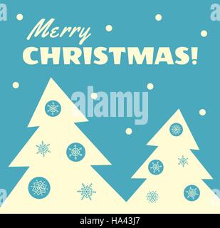 Vector illustration. Retro styled greeting card with two Christmas trees. Cream and light blue colors, square format. Stock Vector