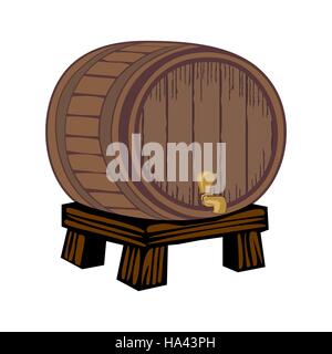 Wooden barrel with a tap on the legs and the plate isolated Stock Vector