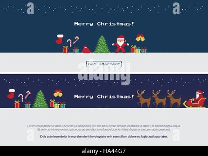 Pixel christmas banners set Stock Vector