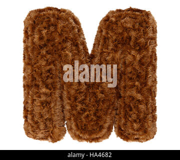 Wild animal brown bushy bear decorative fur alphabet capital letter M. 3d rendering illustration. Isolated on white background Stock Photo