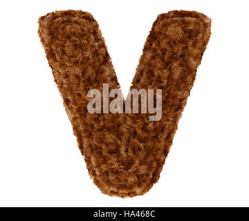 Wild animal brown bushy bear decorative fur alphabet capital letter V. 3d rendering illustration. Isolated on white background Stock Photo