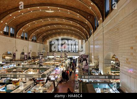 Cleveland West Side Market, a top tourist attraction and a fully functioning public market focused on local gastronomic goods. Stock Photo