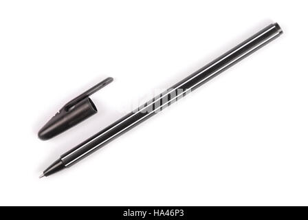 Black plastic ballpoint pen isolated on white Stock Photo