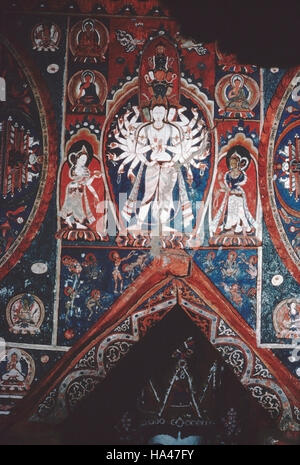 Paintings in the upper room. Alchi monastery. Ladakh, India. Stock Photo