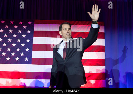 Wisconsin Governor Scott Walker celebrates celebrates Republican Presidential candidate Senator Ted Cruz  victory in the Wisconsin GOP primary Tuesday Stock Photo