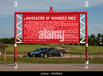 Memorial to the Wounded Knee Massacre that occurred on December 29, 1890, near Wounded Knee Creek on the Lakota Pine Ridge Indian Reservation, South D Stock Photo