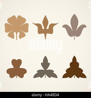 Decorative brown leaves pattern set isolated on white vector. Various shapes of brown leaves. Elements for eco and bio logos Stock Vector