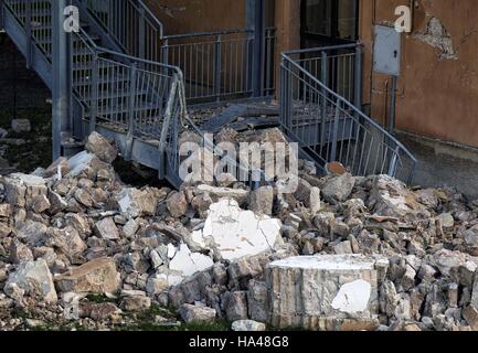 Aftermath of the earthquake in the town of Valnerina, Italy. Buildings have been badly damaged in the town, as twin earthquakes rocked central Italy on Wednesday (26Oct16). The second quake was registered at a magnitude of 6.0 on the Richter scale and occ Stock Photo