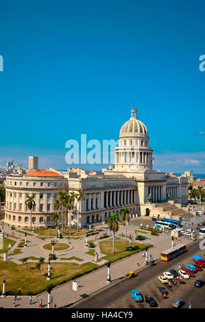 El Capitolio, Havana, Cuba, Caribbean architecture historic building aerial view Stock Photo