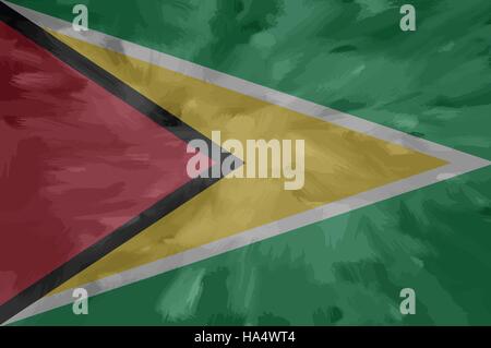 Guyana painted / drawn vector flag. Dramatic, unusual look. Vector file contains flag and texture layers Stock Vector