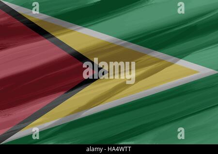 Guyana painted / drawn vector flag. Dramatic, unusual look. Vector file contains flag and texture layers Stock Vector
