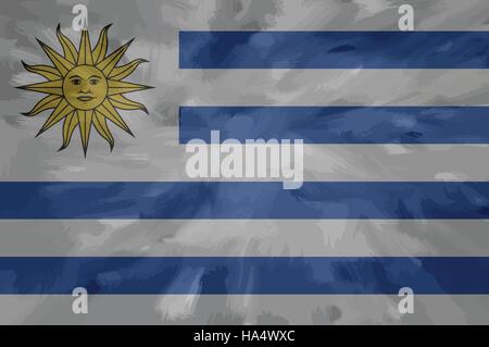 Uruguay painted / drawn vector flag. Dramatic, unusual look. Vector file contains flag and texture layers Stock Vector