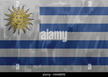 Uruguay painted / drawn vector flag. Dramatic, unusual look. Vector file contains flag and texture layers Stock Vector