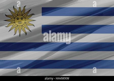 Uruguay painted / drawn vector flag. Dramatic, unusual look. Vector file contains flag and texture layers Stock Vector