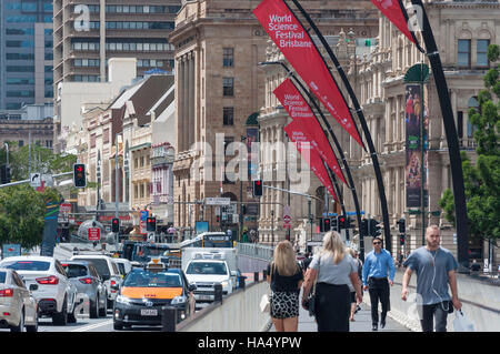 View of busy Queen Street from Victoria Bridge, Central Business District, Brisbane City, Brisbane, Queensland, Australia Stock Photo