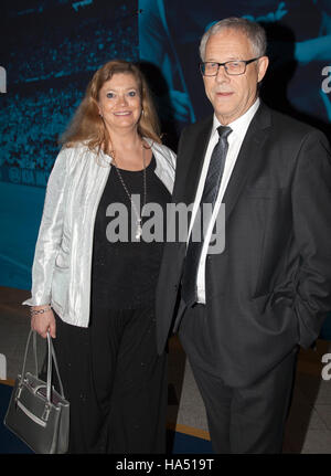 LARS LAGERBÃCK Swedish coach for Iceland National team in football  in the last European championship with partner Stock Photo