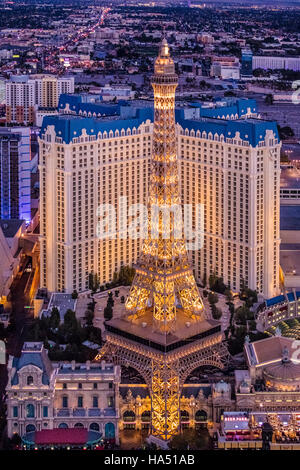 Aerial view of Paris Hotel and Casino the Strip, Las Vegas, Nevada, USA Stock Photo