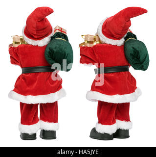 Little funny Santa Claus doll with presents - from two aspects back view Stock Photo